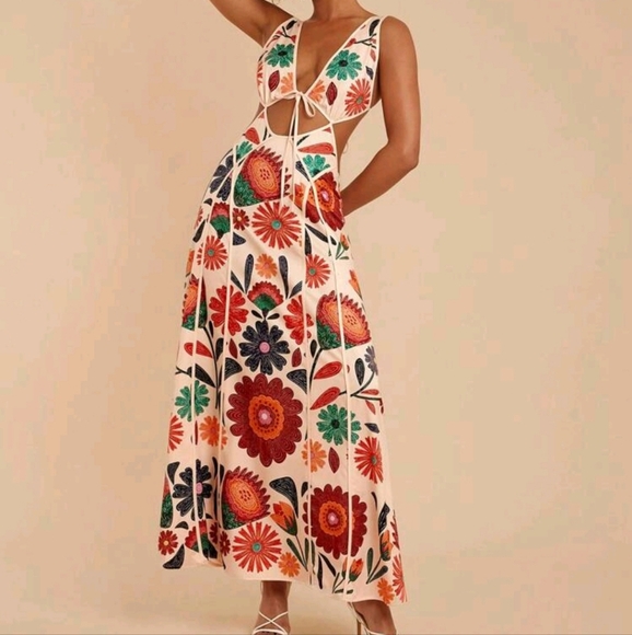 Woven Printed Sleeveless Dress For Women, Suitable For Summer Vacation - Picture 2 of 4